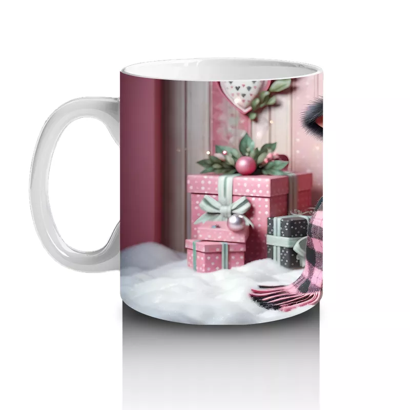 Hediye Kutuları Arasında Oturan Kalpli Figür Tutan İnek - Baskılı kahve kupası - 2