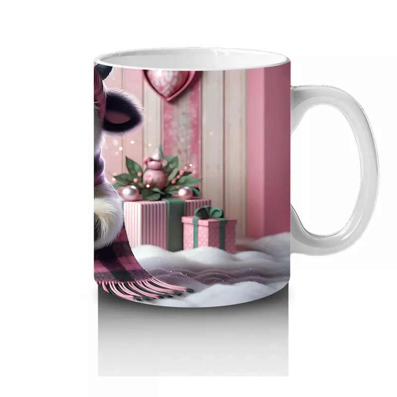 Hediye Kutuları Arasında Oturan Kalpli Figür Tutan İnek - Baskılı kahve kupası - 4