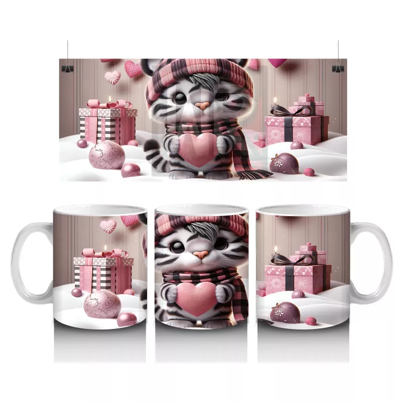 Hediye Kutuları Arasında Şapkalı Sevimli Kedi – Baskılı Kahve Kupası