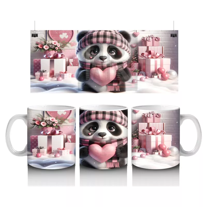 Hediye Kutuları Arasında Şapkalı Sevimli Panda – Baskılı Kahve Kupası