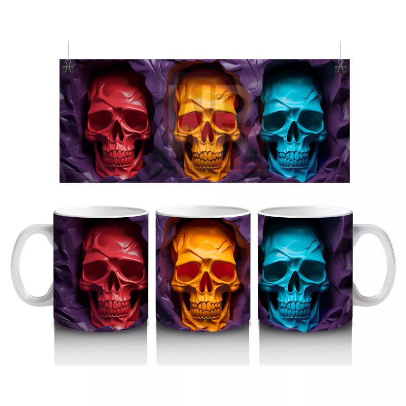 İkili Neon Kafatası Yansıması – Hediyelik Kahve Kupası