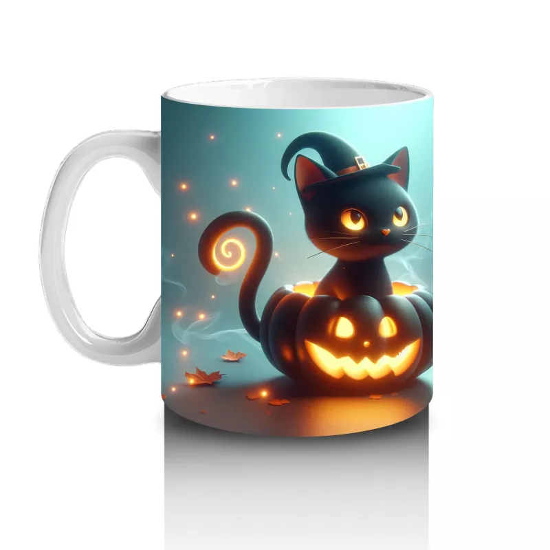 İkiz Cadı Figürleri ve Balkabaklarıyla Gotik Cadılar Bayramı Baskılı Kupa Bardak - 2