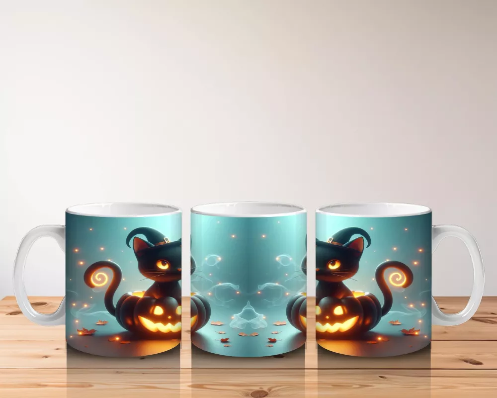 İkiz Cadı Figürleri ve Balkabaklarıyla Gotik Cadılar Bayramı Baskılı Kupa Bardak - 5