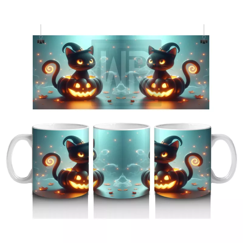 İkiz Cadı Figürleri ve Balkabaklarıyla Gotik Cadılar Bayramı Baskılı Kupa Bardak