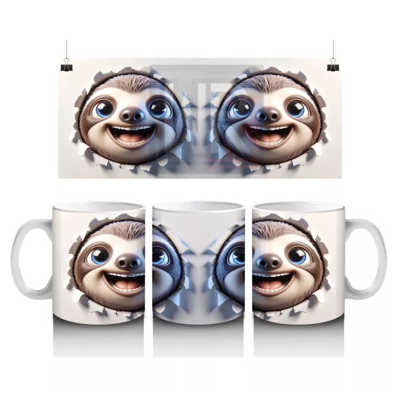 İkiz Sevimli Tembel Hayvanlar Yüz Yüze Tasarım - Baskılı kahve kupası