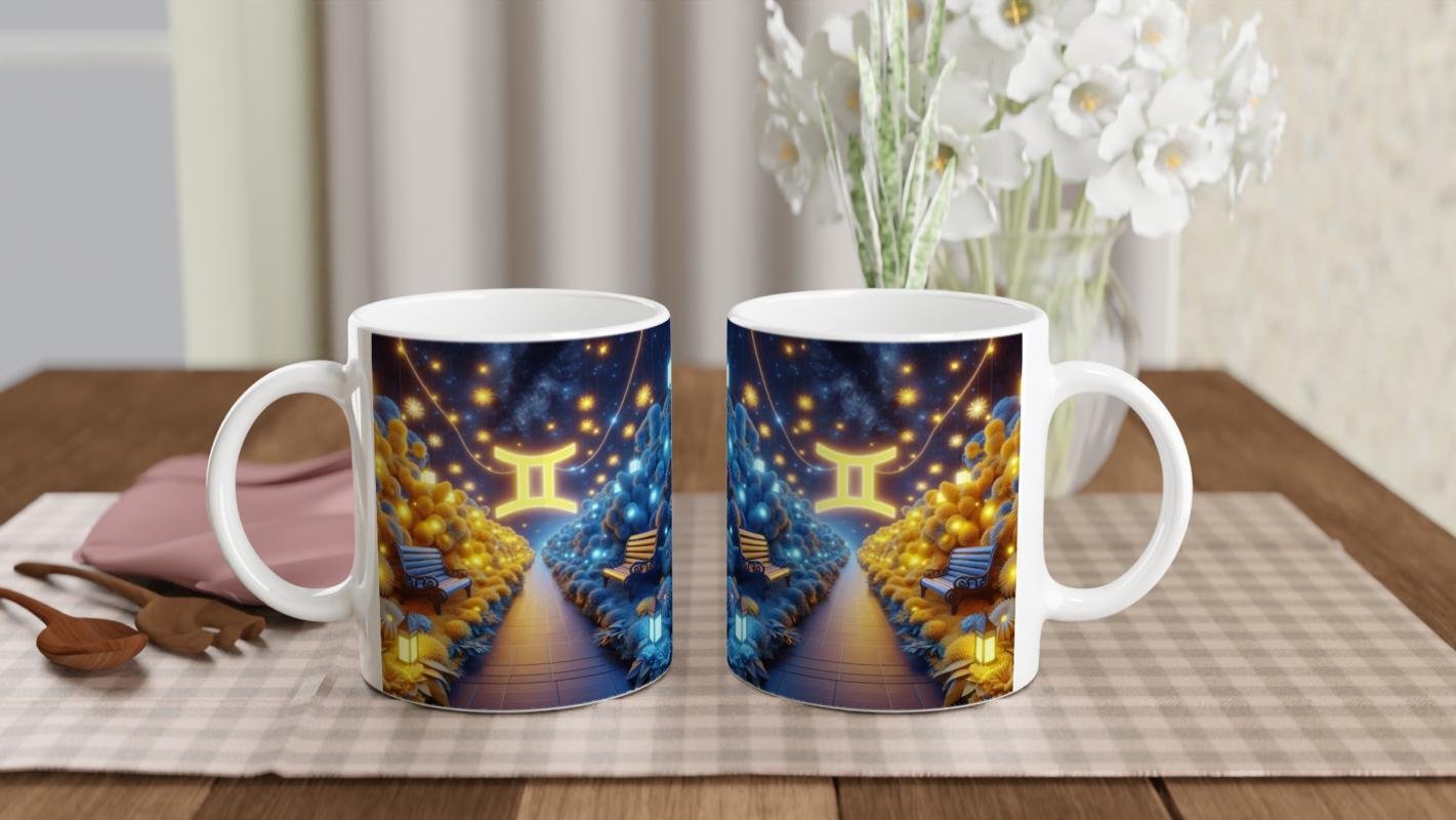 İkizler Burcu Baskılı Kahve Kupası - Ay ışığında Zodyak Bahçesi Vs2 - 5