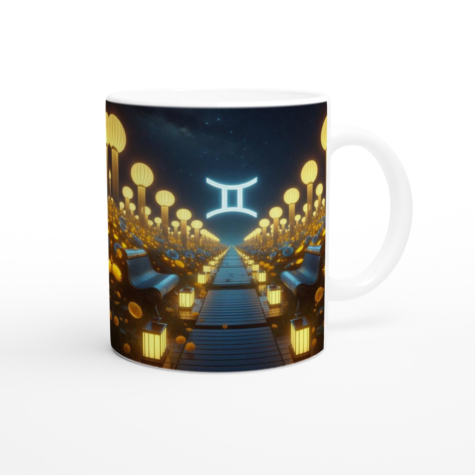 İkizler Burcu Baskılı Kahve Kupası - Ay ışığında Zodyak Bahçesi Vs4 - 3