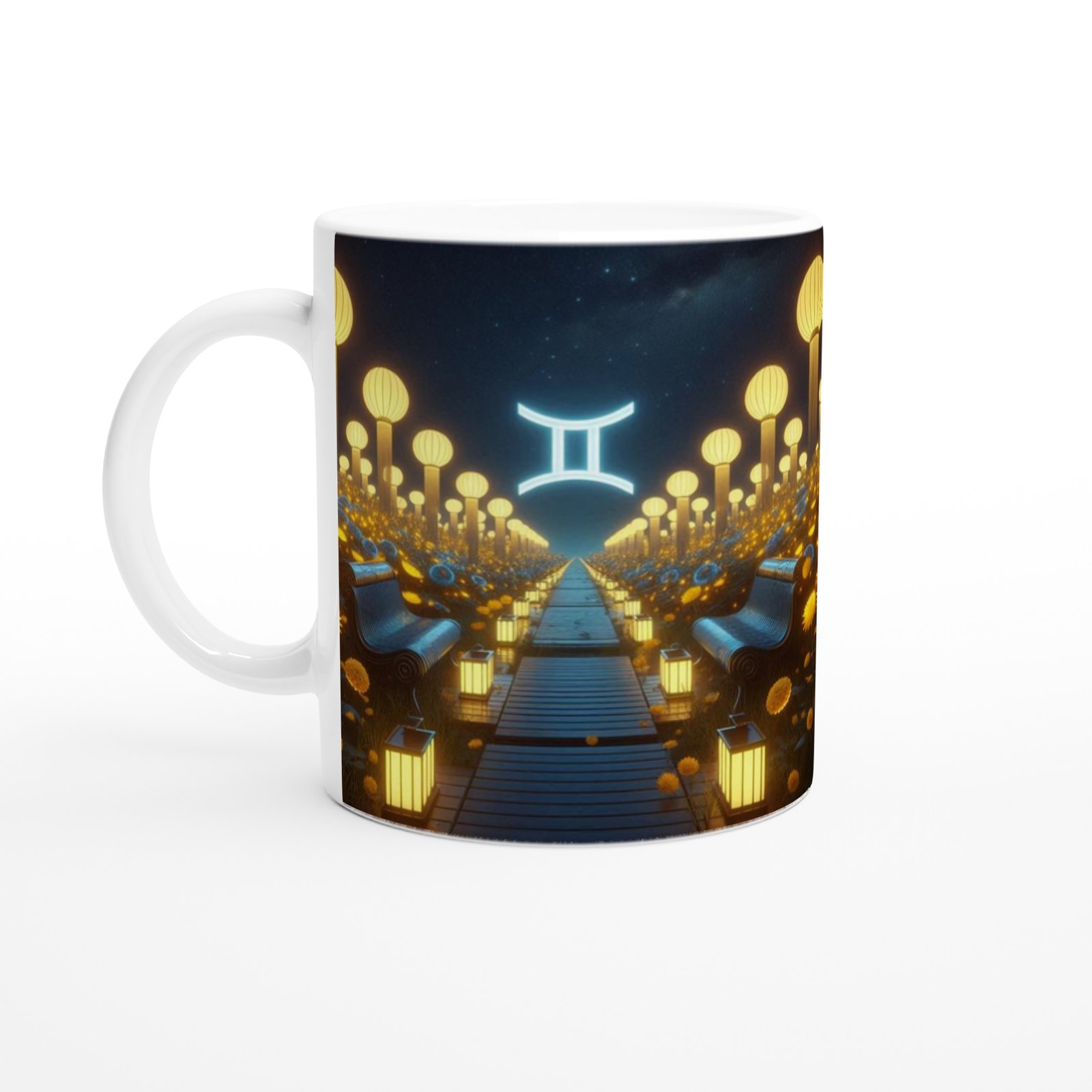 İkizler Burcu Baskılı Kahve Kupası - Ay ışığında Zodyak Bahçesi Vs4