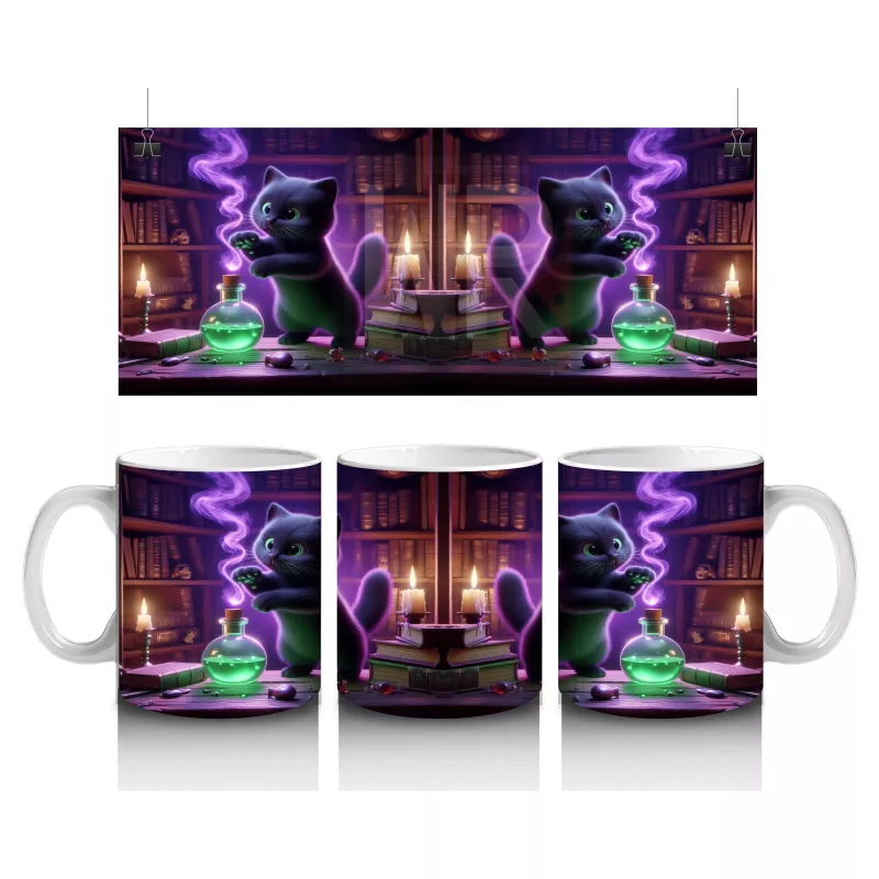 İksir Kazanı Başında Yeşil Alevlerle Büyü Yapan Cadı Figürlü Cadılar Bayramı Baskılı Kupa Bardak