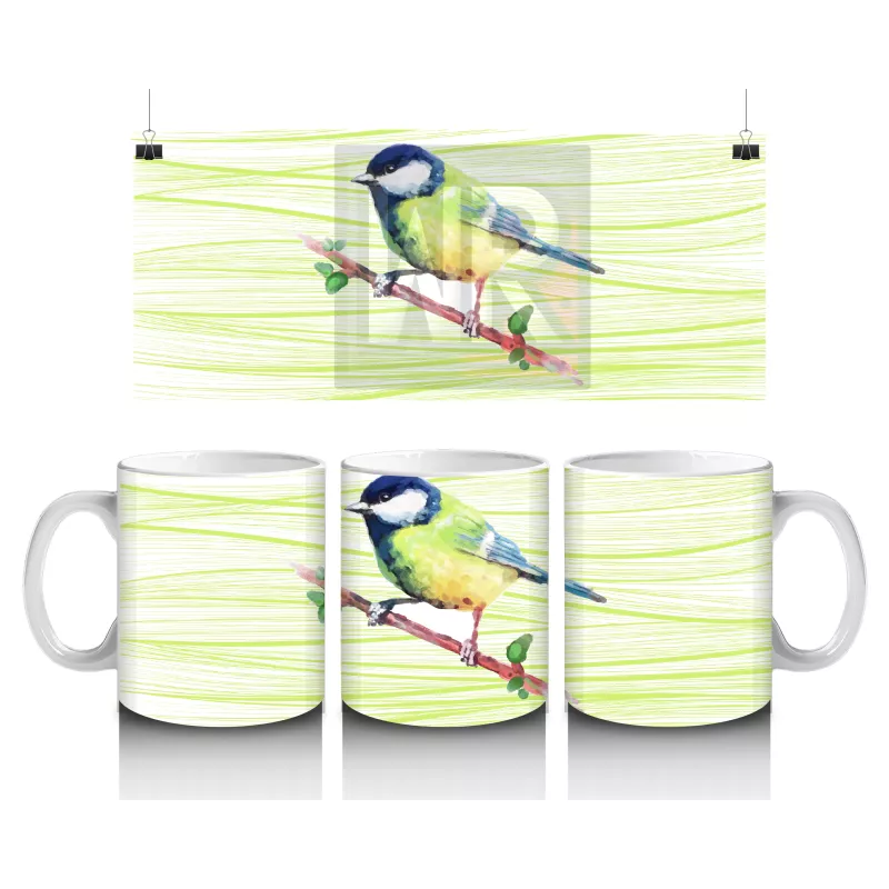 İnce Dallarda Oturan Renkli Kuş – Baskılı Kahve Kupası