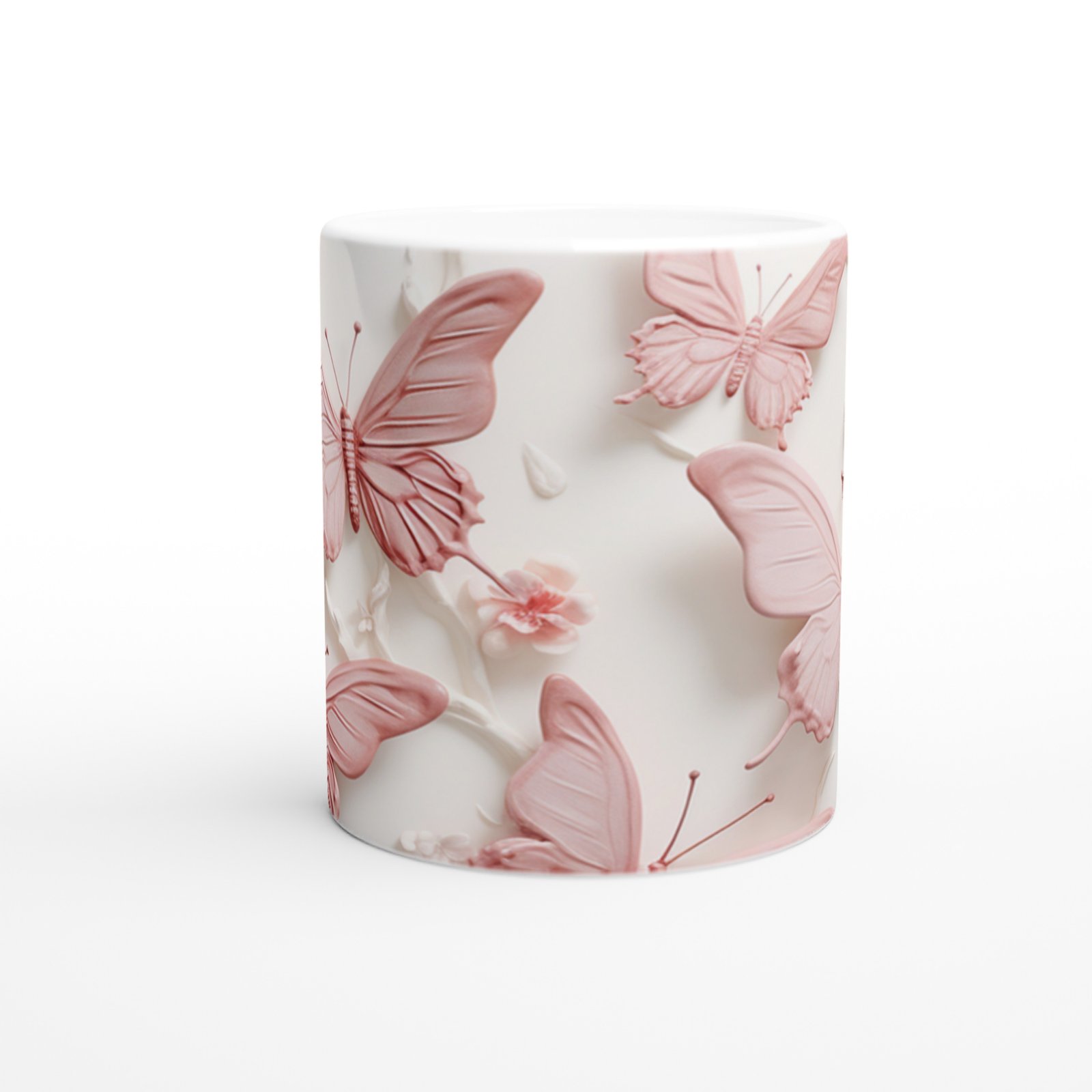 İnci Parlaklığında Pembe Kelebek Temalı Baskılı Kupa Bardak