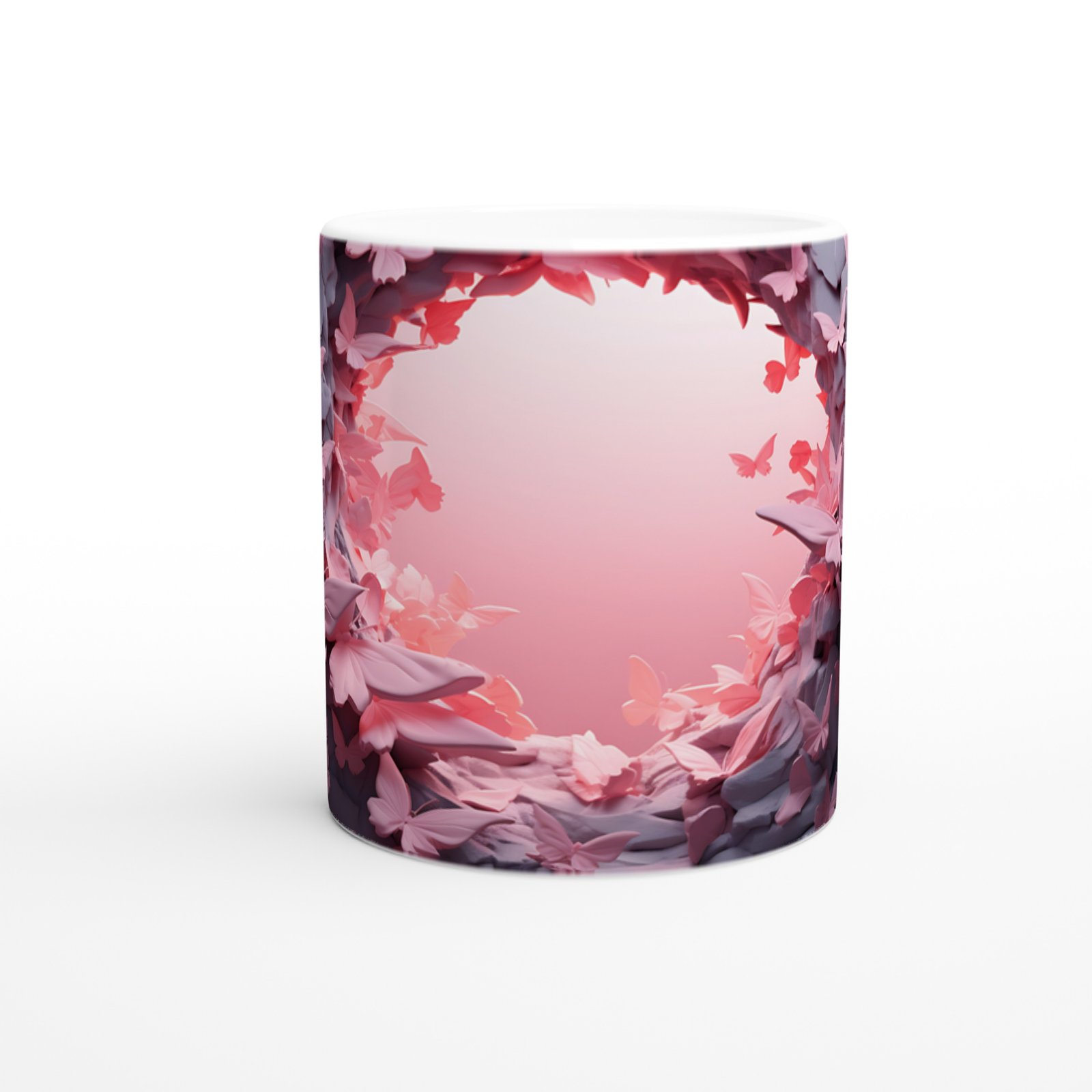 Işığa Uçan Pembe Kelebekler Geçidi Temalı Baskılı Kupa Bardak