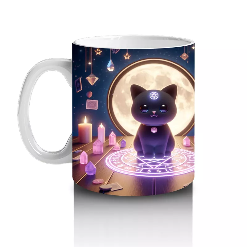 Işıklı Büyü Halkası İçinde Sevimli Cadı Figürlü Renkli Cadılar Bayramı Baskılı Kupa Bardak - 2