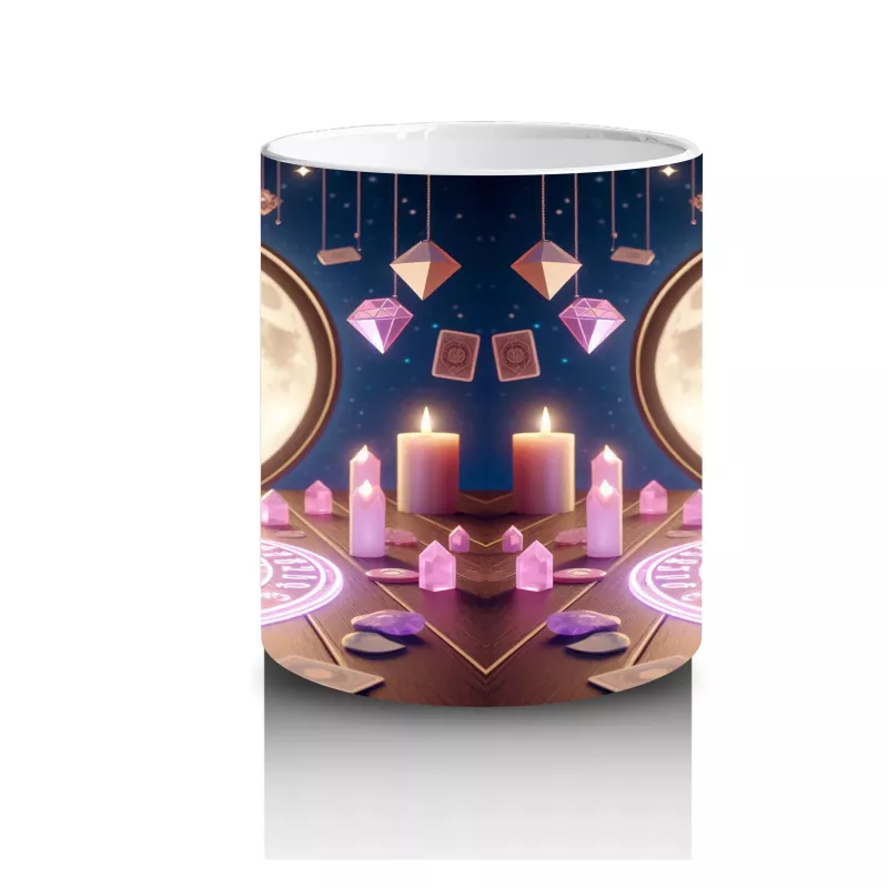 Işıklı Büyü Halkası İçinde Sevimli Cadı Figürlü Renkli Cadılar Bayramı Baskılı Kupa Bardak - 3