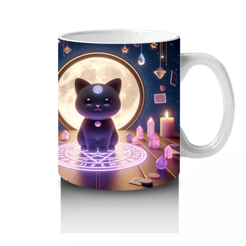 Işıklı Büyü Halkası İçinde Sevimli Cadı Figürlü Renkli Cadılar Bayramı Baskılı Kupa Bardak - 4