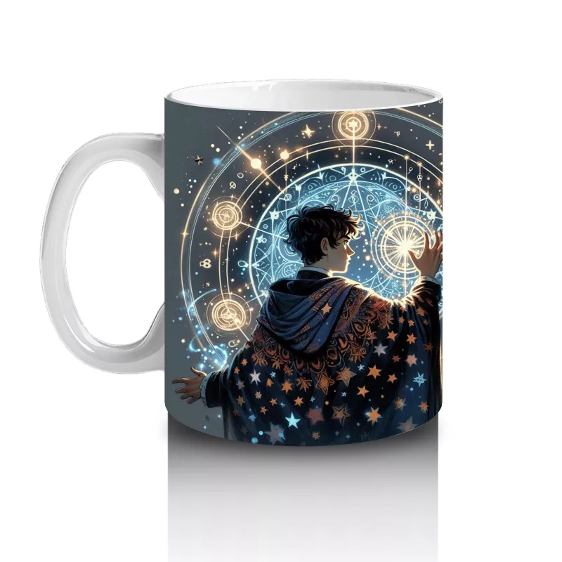 Işıklı Pencereden Bakan Cadı Kız Figürlü Mistik Cadılar Bayramı Baskılı Kupa Bardak - 2