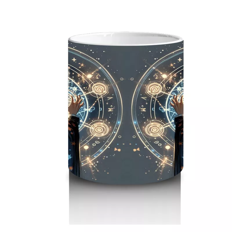 Işıklı Pencereden Bakan Cadı Kız Figürlü Mistik Cadılar Bayramı Baskılı Kupa Bardak - 3