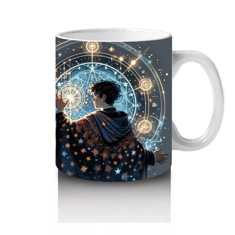 Işıklı Pencereden Bakan Cadı Kız Figürlü Mistik Cadılar Bayramı Baskılı Kupa Bardak - 4