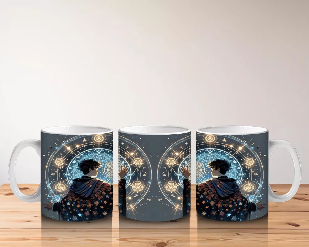 Işıklı Pencereden Bakan Cadı Kız Figürlü Mistik Cadılar Bayramı Baskılı Kupa Bardak - 5