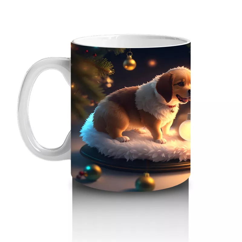 Işıltılı Mumlarla Poz Veren Yavru Köpek – Baskılı Kupa - 2