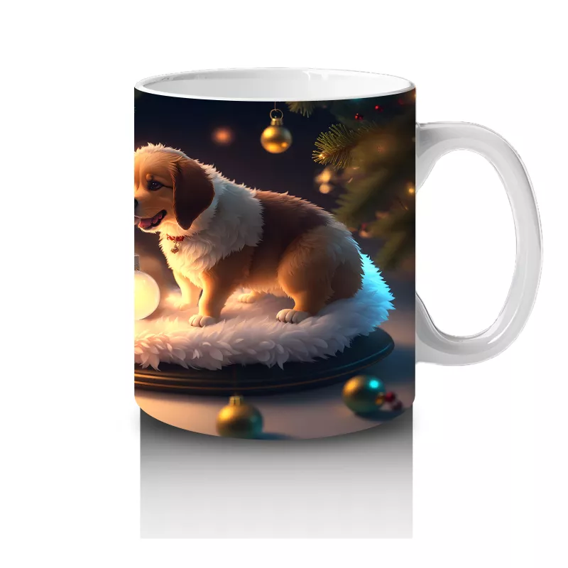 Işıltılı Mumlarla Poz Veren Yavru Köpek – Baskılı Kupa - 4