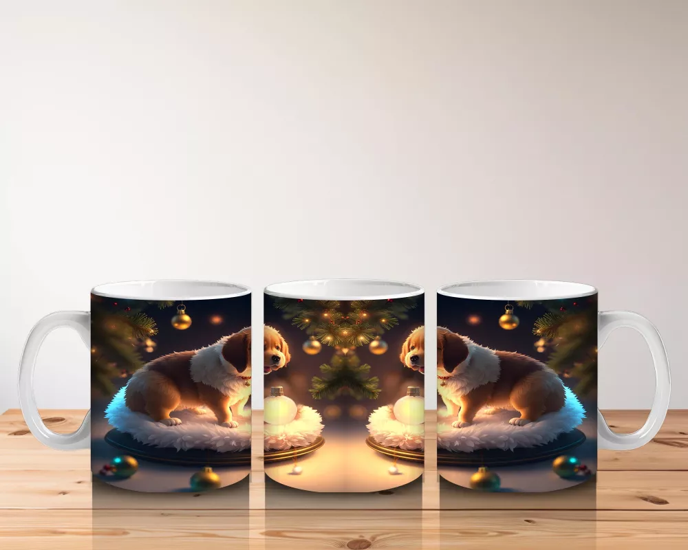 Işıltılı Mumlarla Poz Veren Yavru Köpek – Baskılı Kupa - 5