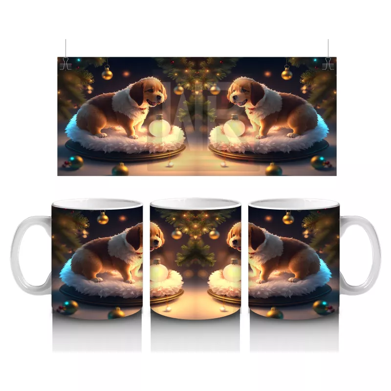 Işıltılı Mumlarla Poz Veren Yavru Köpek – Baskılı Kupa