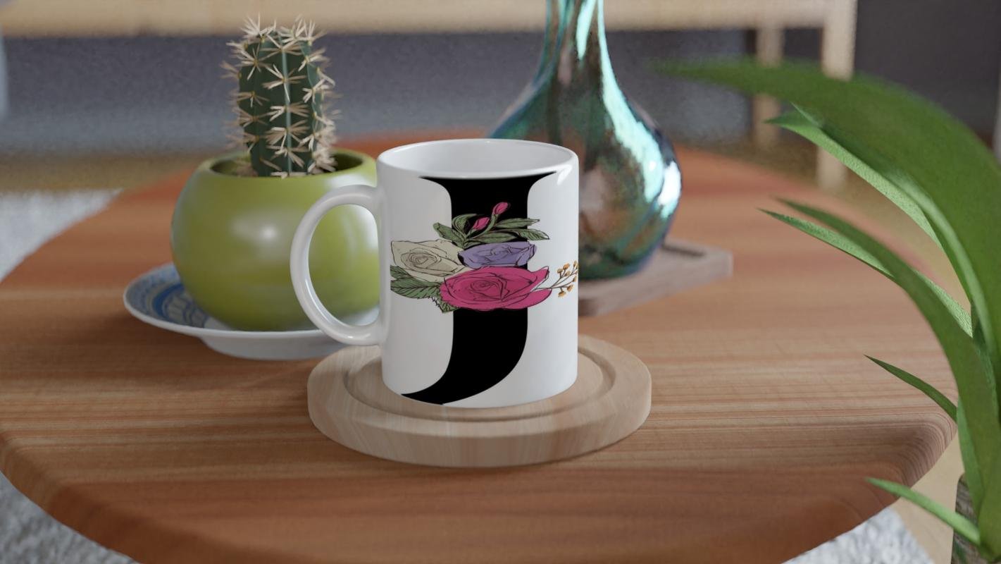 J Harfi Çiçek Motifli Kupa Bardak - 4