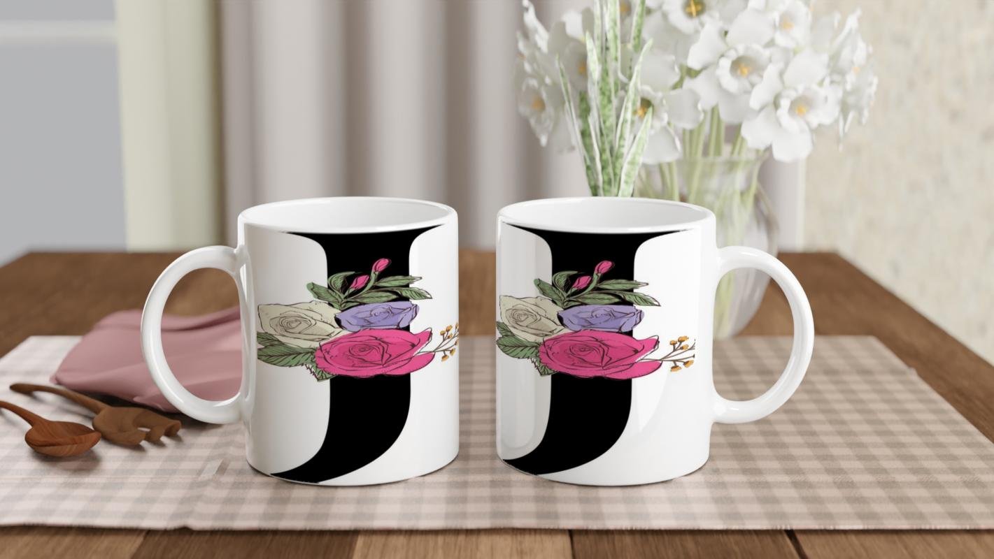 J Harfi Çiçek Motifli Kupa Bardak - 5