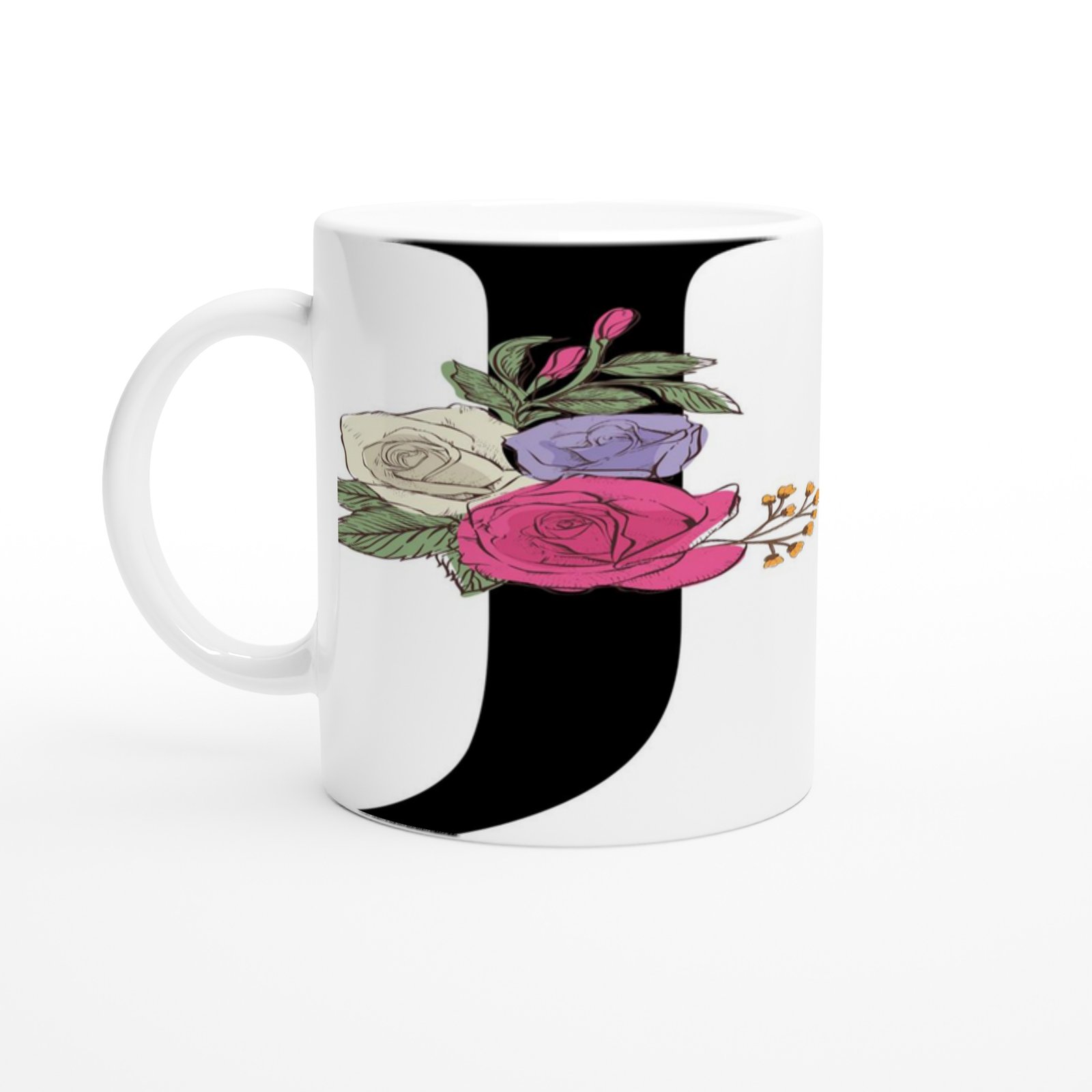 J Harfi Çiçek Motifli Kupa Bardak