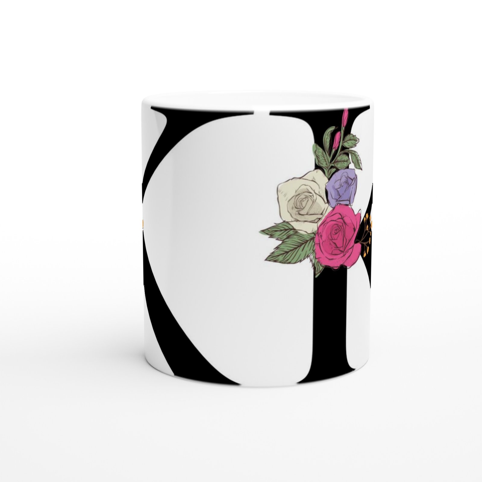 K Harfi Çiçek Motifli Kupa Bardak - 2