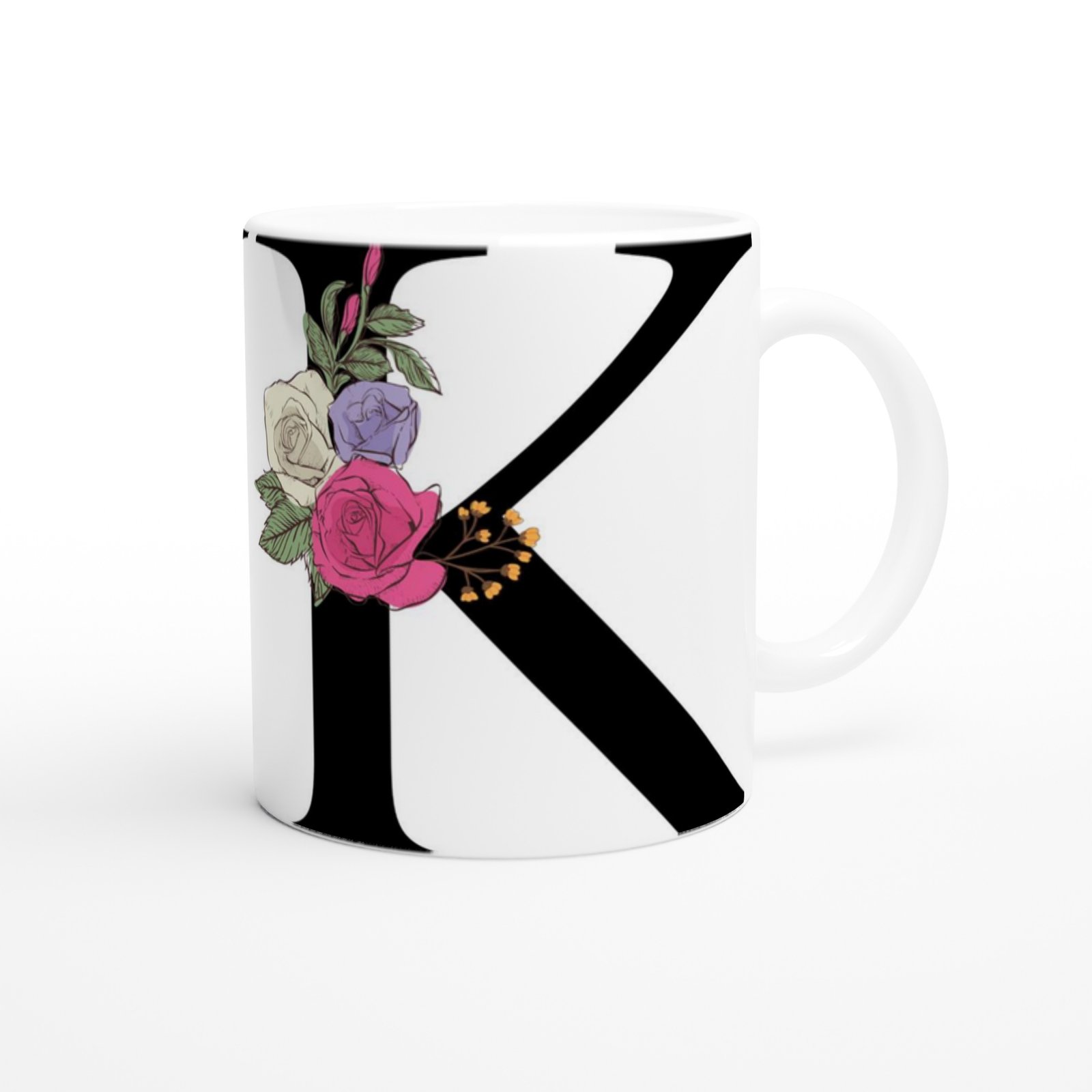 K Harfi Çiçek Motifli Kupa Bardak - 3