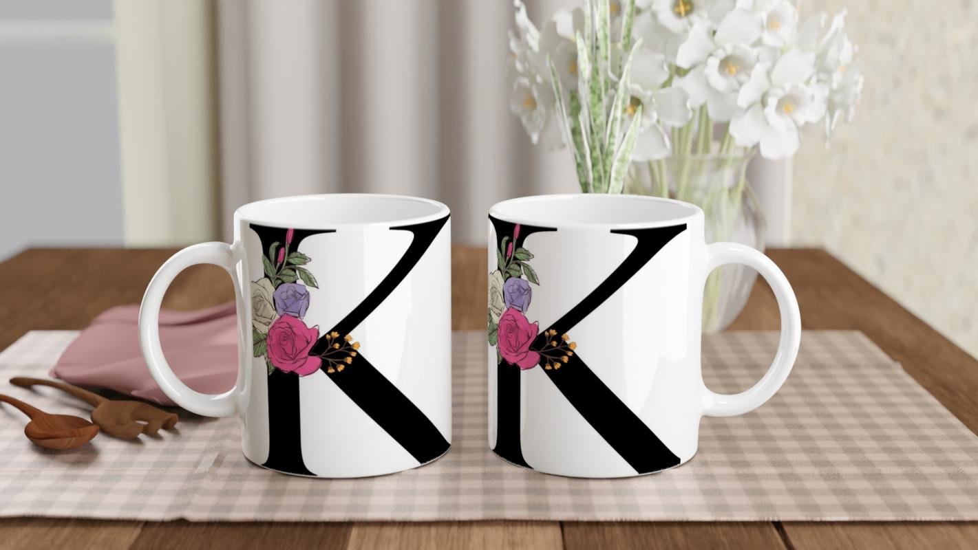 K Harfi Çiçek Motifli Kupa Bardak - 5