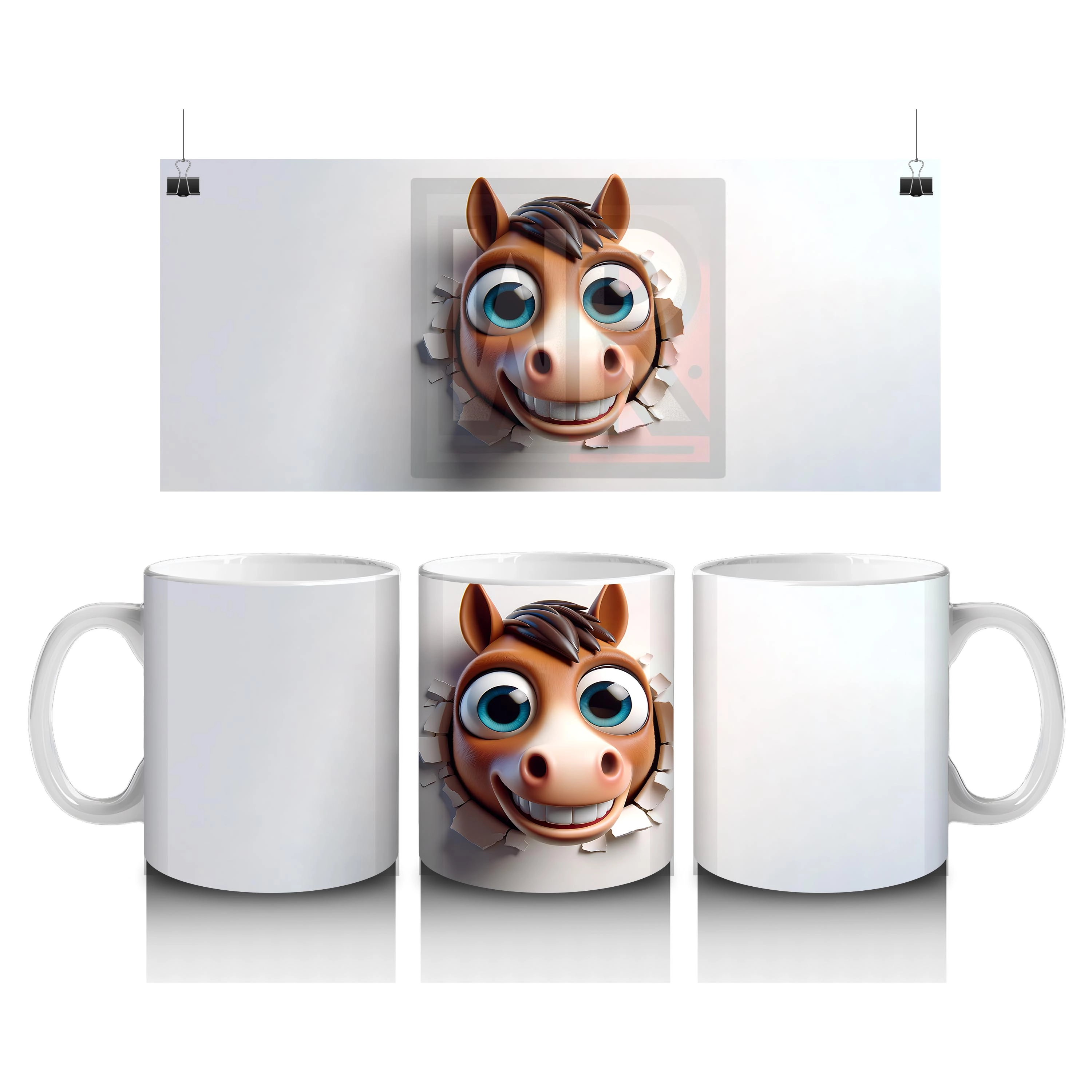 Kafasını Uzatmış Sevimli Kahverengi At – Baskılı Kahve Kupası