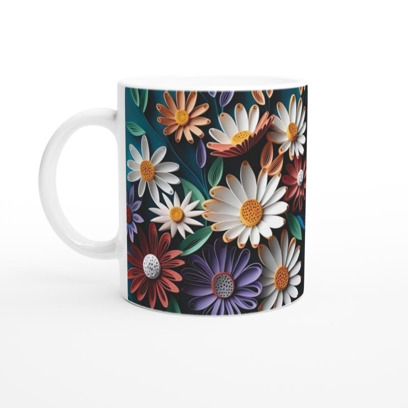 Kağıt Kesim Sanatı Stilinde Renkli Papatya Kupa Bardak