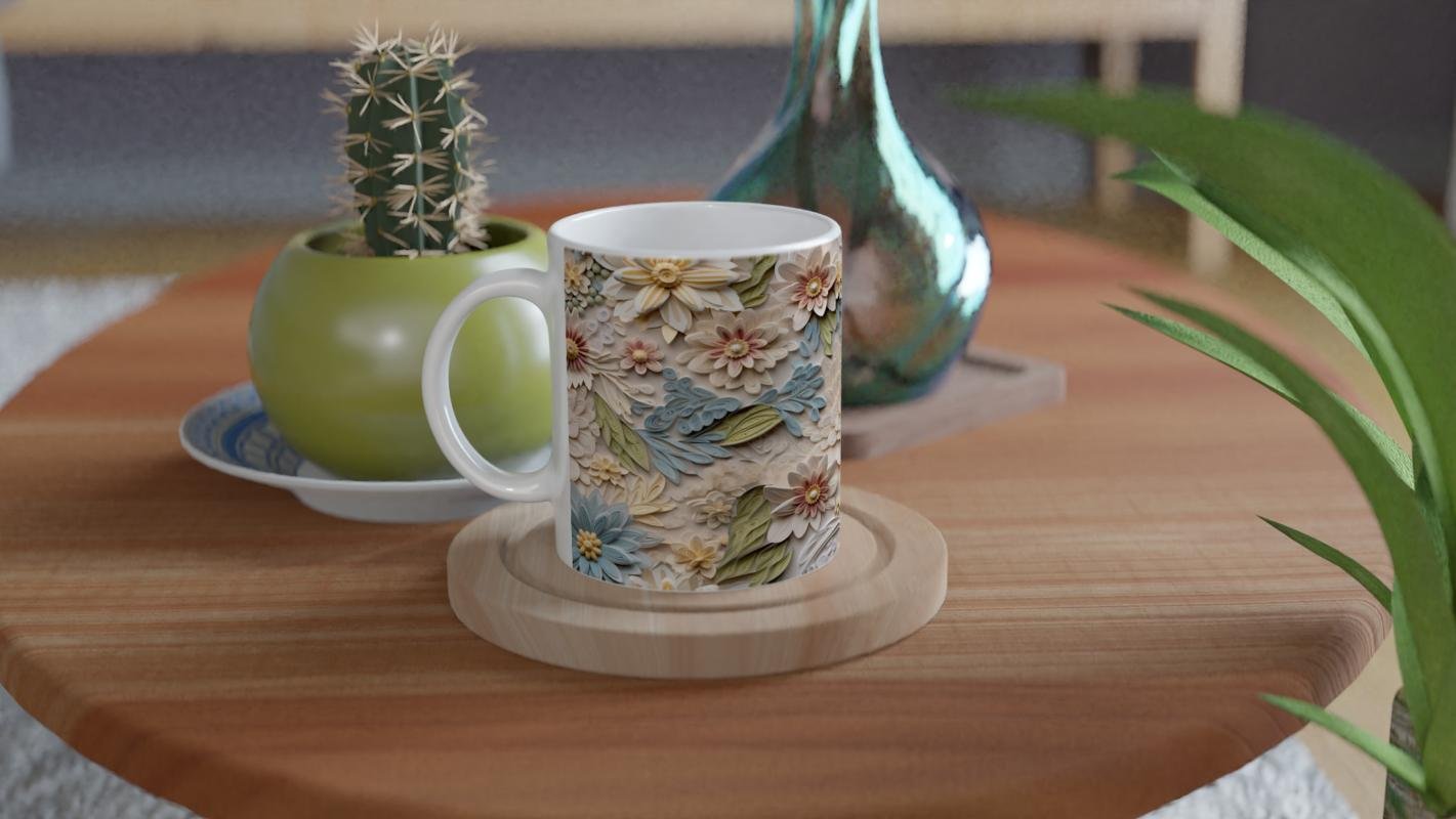 Kağıt Kıvrım Stilinde Çiçekli Kupa Bardak - 4