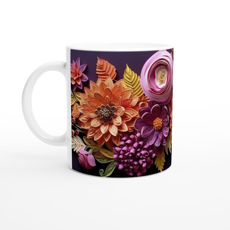 Kağıt Rölyef Stili Canlı Çiçek Desenli Kupa Bardak