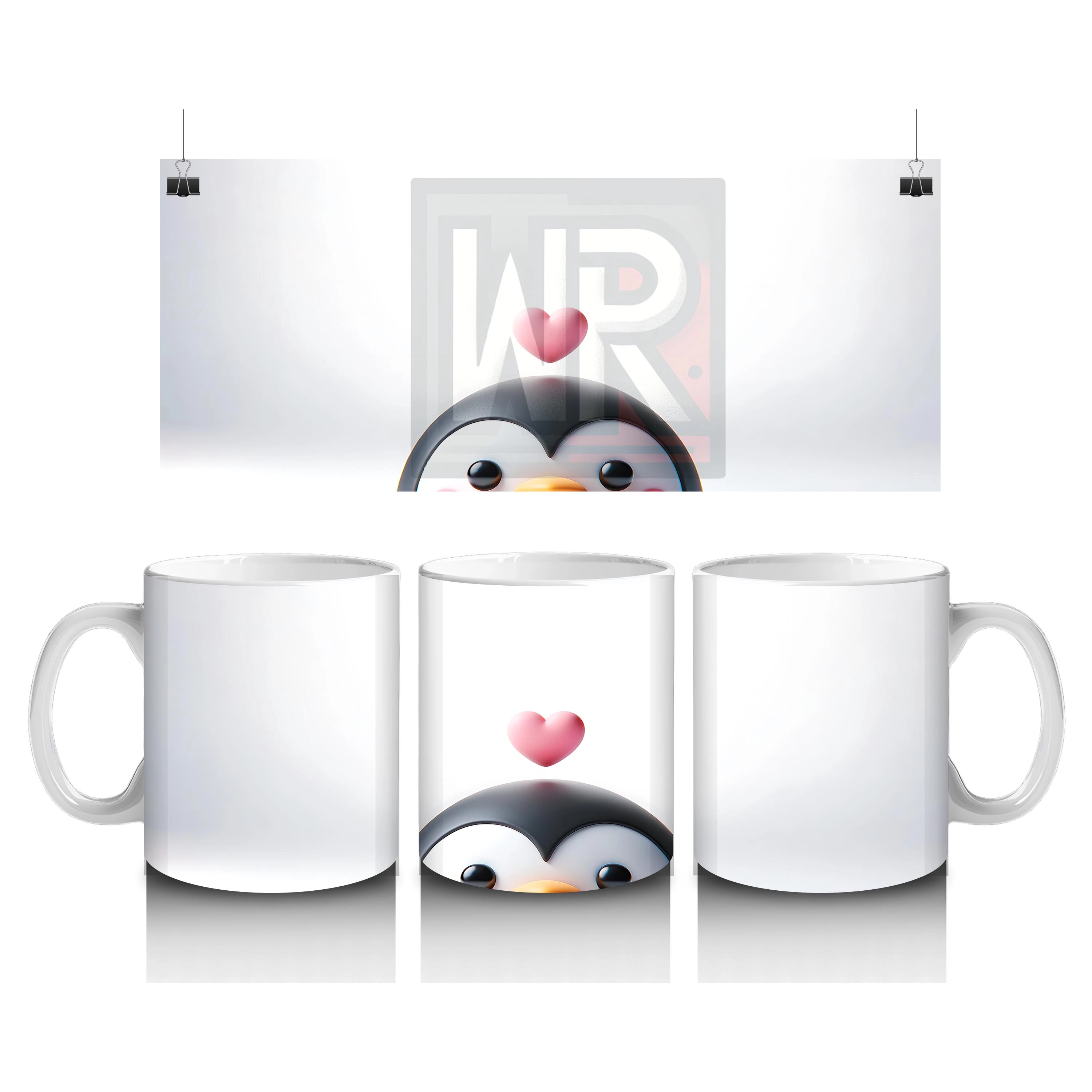 Kalp Balonu ile Penguen – Baskılı Kahve Kupası
