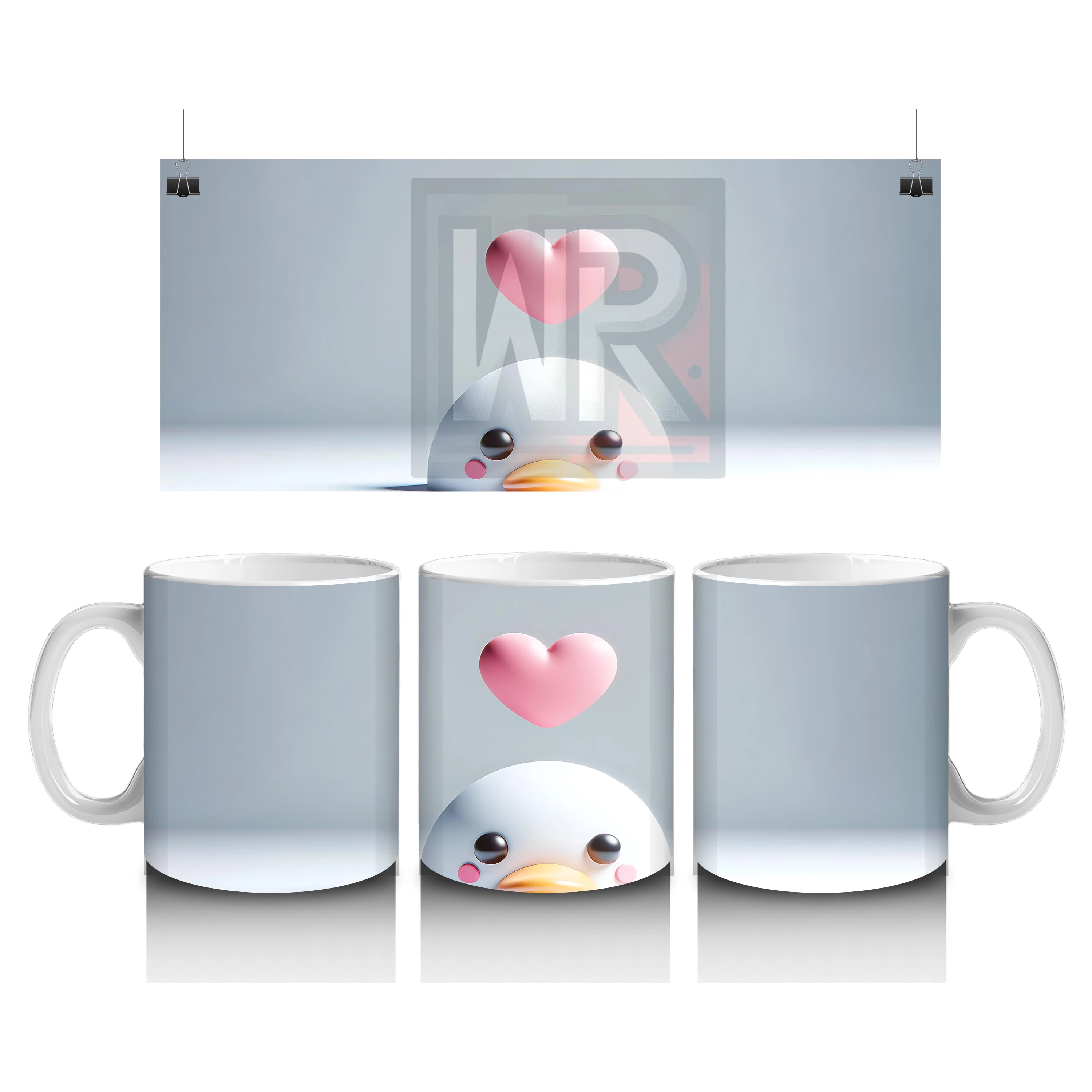 Kalp Balonu Tutan Beyaz Deniz Canlısı – Baskılı Kahve Kupası