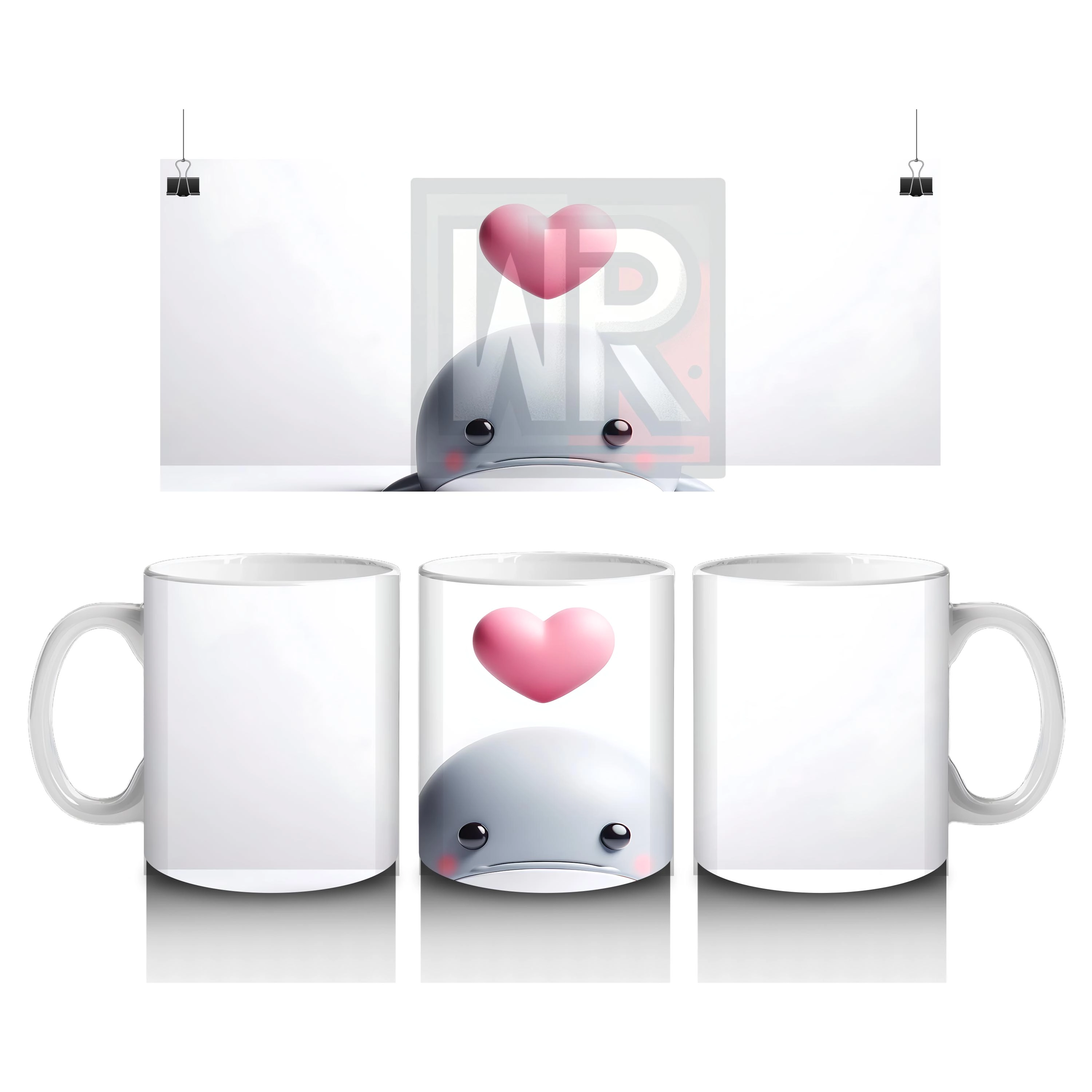 Kalp Balonu Tutan Tatlı Beyaz Balina – Baskılı Kahve Kupası