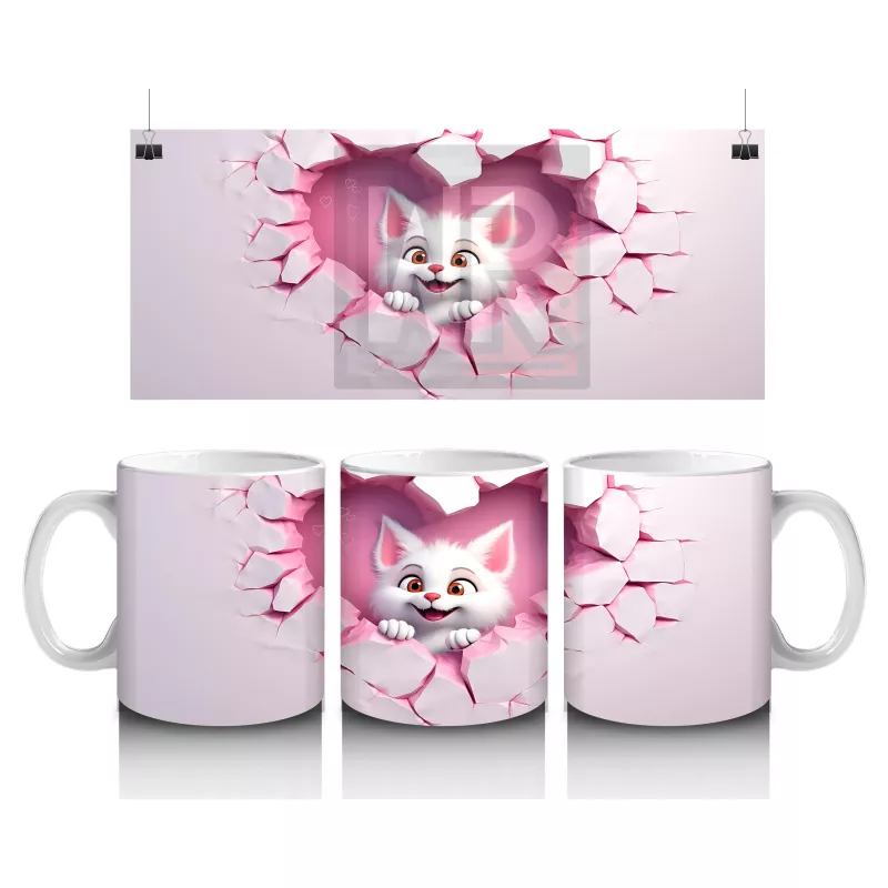 Kalp Çatlağından Bakan Kedicik – Baskılı Kahve Kupası