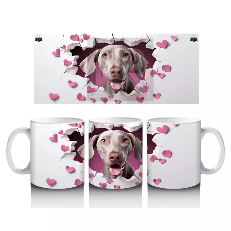 Kalp Çatlağından Bakan Sevimli Köpek ve Pembe Kalpler Kupa