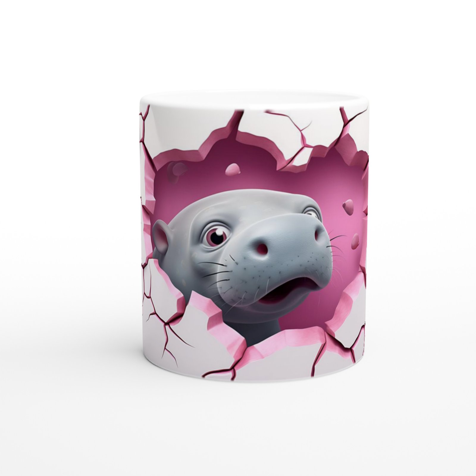 Kalp Çatlaklı Duvar Temalı Deniz İneği Baskılı Kupa Bardak