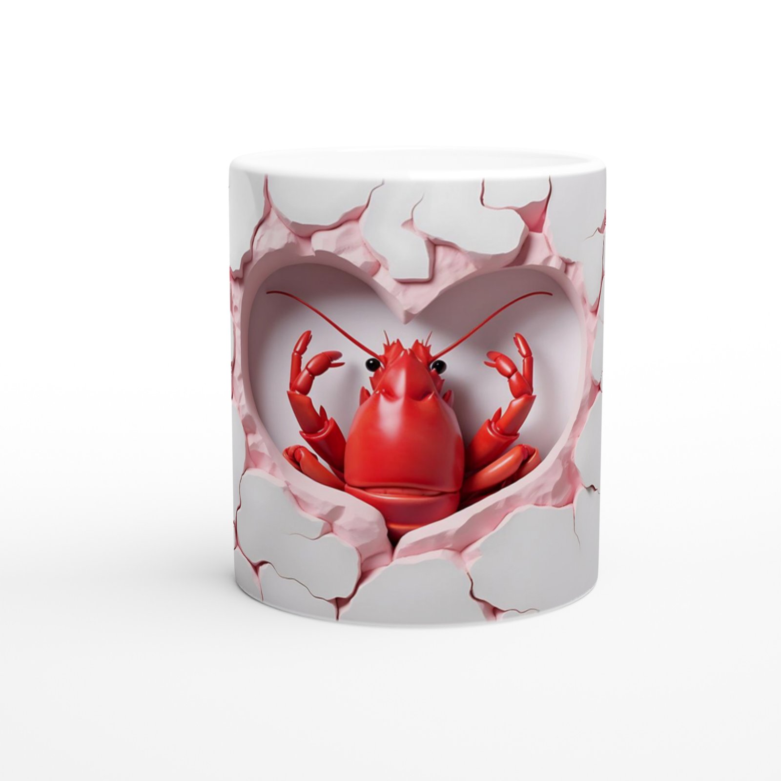 Kalp Çatlaklı Duvar Temalı Istakoz Baskılı Kupa Bardak