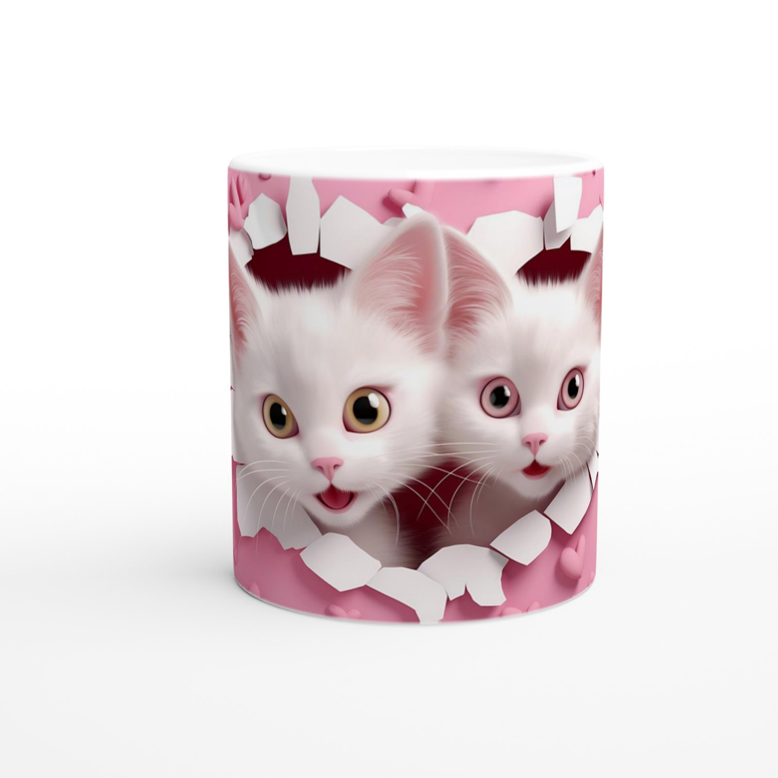 Kalp Çatlaktan Bakan İki Sevimli Kedi Temalı Baskılı Kupa Bardak