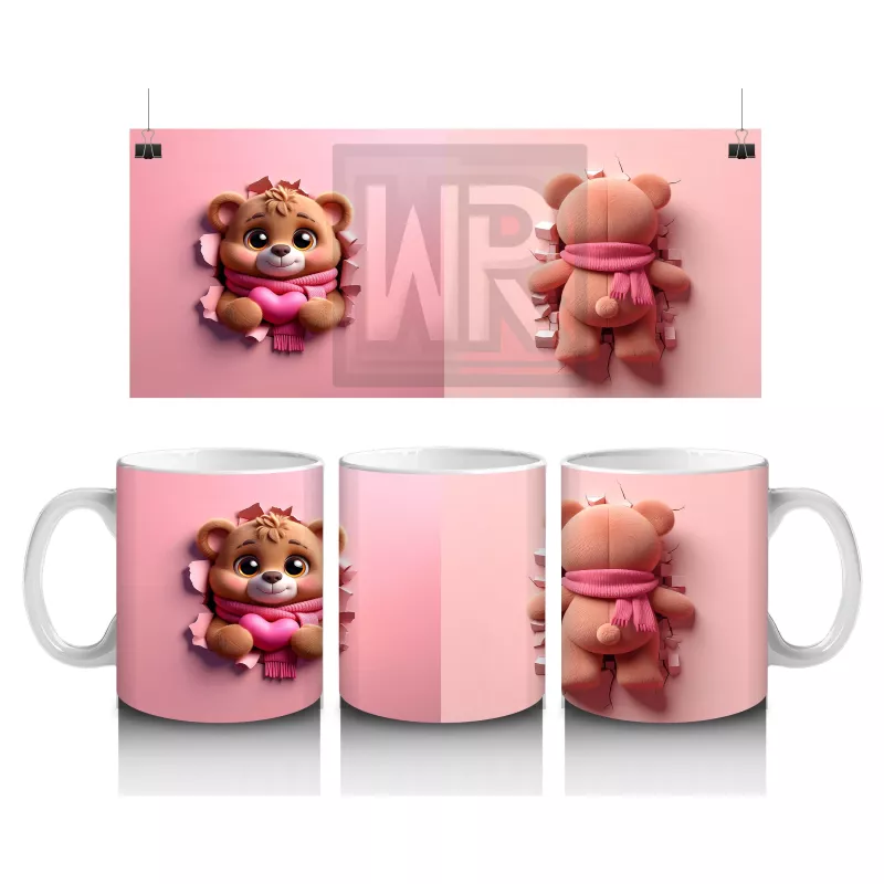 Kalp Çerçeveli Ayıcık ve Kalpli Ayıcık – Çift Taraflı Baskılı Kupa Bardak