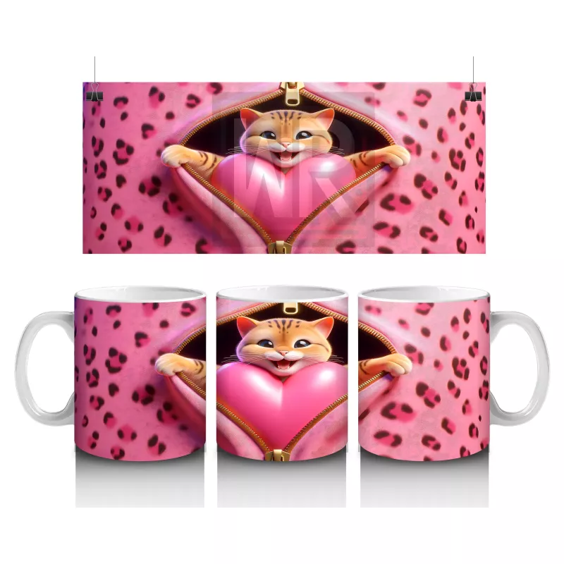 Kalp Desenli Battaniyeye Sarılmış Sevimli Kediler – Baskılı Kahve Kupası