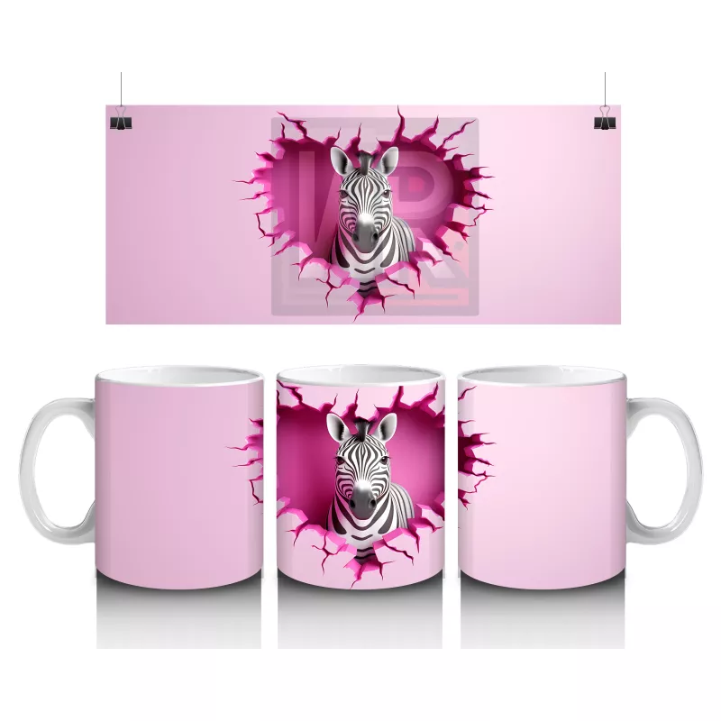 Kalp Desenli Pembe Arka Planda Zebra – Baskılı Kahve Kupası