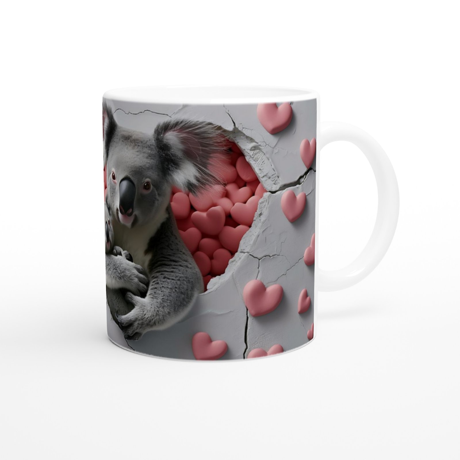 Kalp Dolu Sevgiyle Sarılmış Koala Temalı Baskılı Kupa Bardak - 2