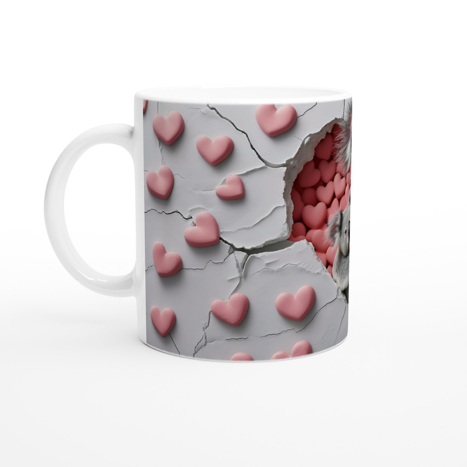 Kalp Dolu Sevgiyle Sarılmış Koala Temalı Baskılı Kupa Bardak - 3